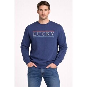 Lucky Brand Men's Navy Blue Long Sleeve Logo Fleece. Size Large . New